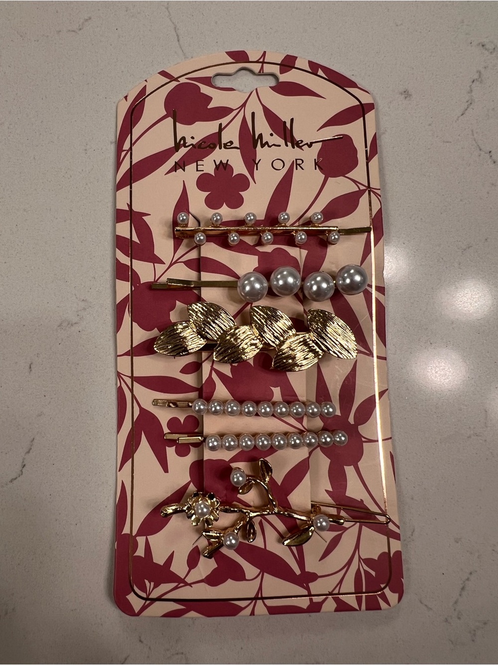 Nicole Miller New York - (6) Piece Gold Pearl Hair Clip Bobby Pin Set